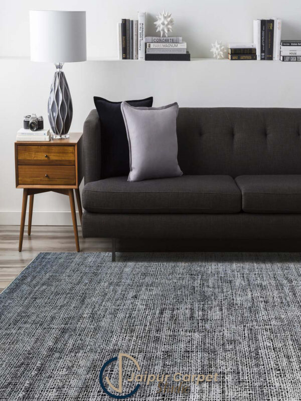 Dark Grey Textured Wool Premium Quality Rug - Image 2