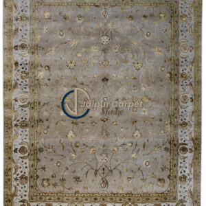 Majestic Allure - Hand-Knotted Silk Rug with Embossed Carvings in Antique Beige