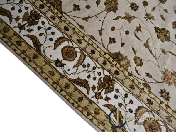 Majestic Allure - Hand-Knotted Silk Rug with Embossed Carvings in Antique Beige - Image 6