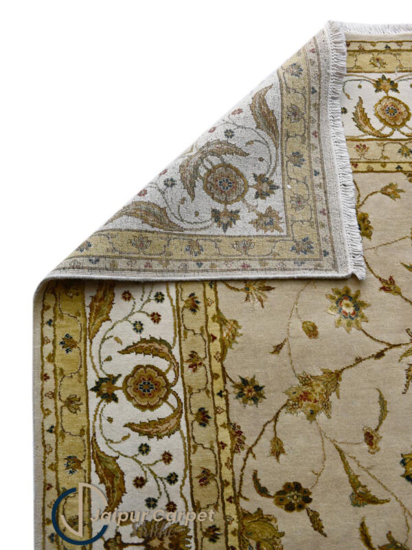 Majestic Allure - Hand-Knotted Silk Rug with Embossed Carvings in Antique Beige - Image 7