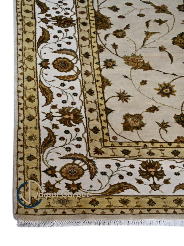 Majestic Allure - Hand-Knotted Silk Rug with Embossed Carvings in Antique Beige - Image 4