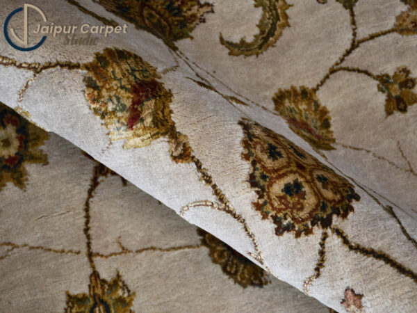 Majestic Allure - Hand-Knotted Silk Rug with Embossed Carvings in Antique Beige - Image 5