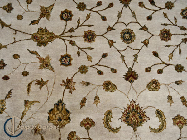 Majestic Allure - Hand-Knotted Silk Rug with Embossed Carvings in Antique Beige - Image 3