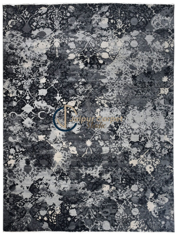 Midnight Bloom – Hand-Knotted Wool Rug with Floral Elegance