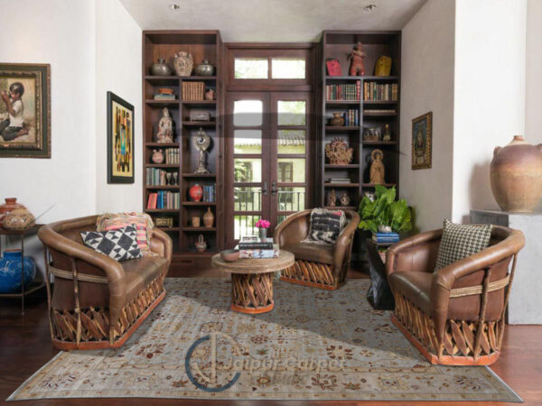Imperial Serenity - Hand-Knotted Ziegler Rug in Sky & Sand. - Image 2