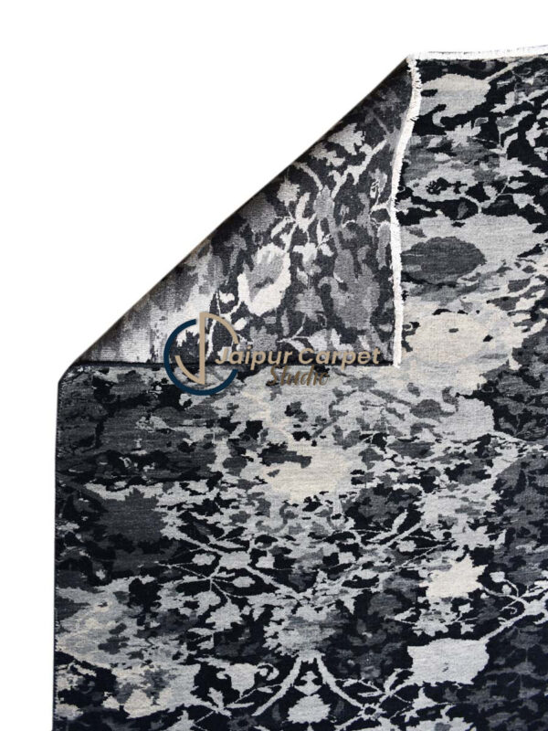 Midnight Bloom – Hand-Knotted Wool Rug with Floral Elegance - Image 6