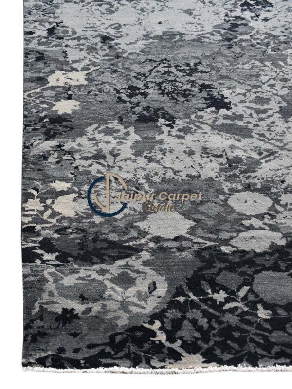 Midnight Bloom – Hand-Knotted Wool Rug with Floral Elegance - Image 4