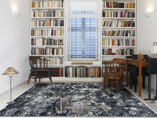 Midnight Bloom – Hand-Knotted Wool Rug with Floral Elegance - Image 2