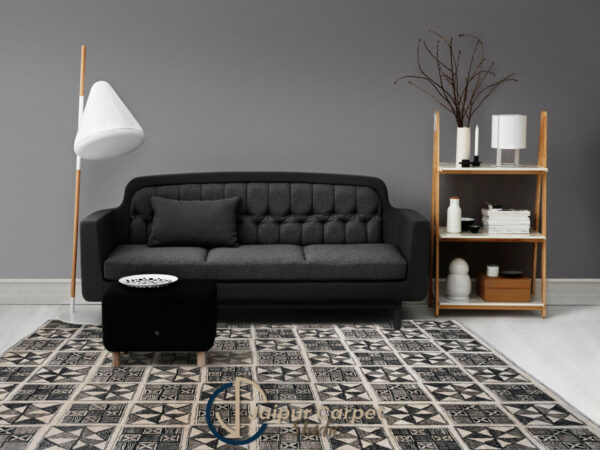 Graphite Mosaic – Handcrafted Wool Rug with Geometric Charm - Image 2