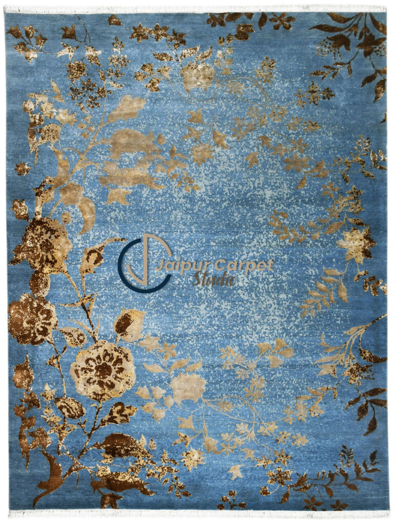 Sapphire Mirage – Hand-Knotted Modern Rug in Blue & Gold