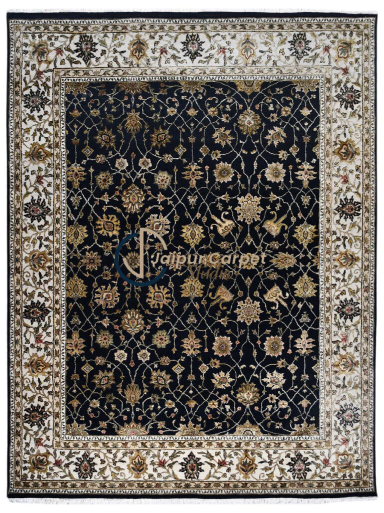Midnight Mughal Floral Rug – Black Elegance Redefined
