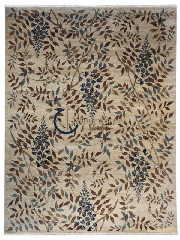 Serene Leaves - Wool-Silk Rug, Embossed Elegance