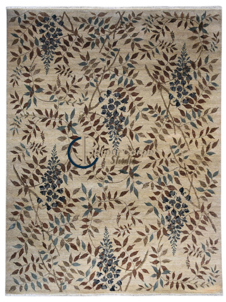 Serene Leaves - Wool-Silk Rug, Embossed Elegance