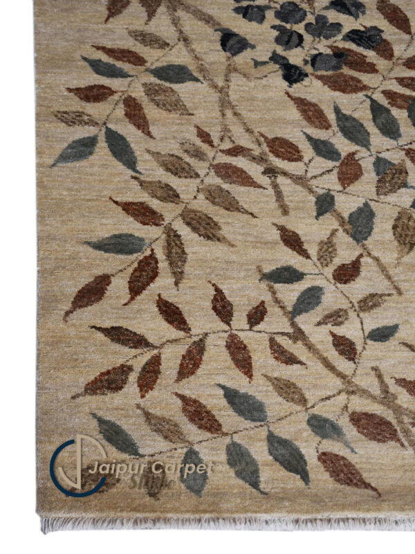 Serene Leaves - Wool-Silk Rug, Embossed Elegance - Image 4