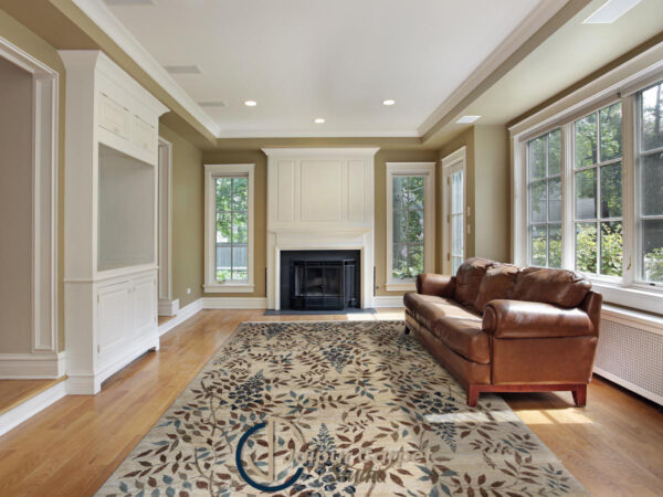 Serene Leaves - Wool-Silk Rug, Embossed Elegance - Image 2