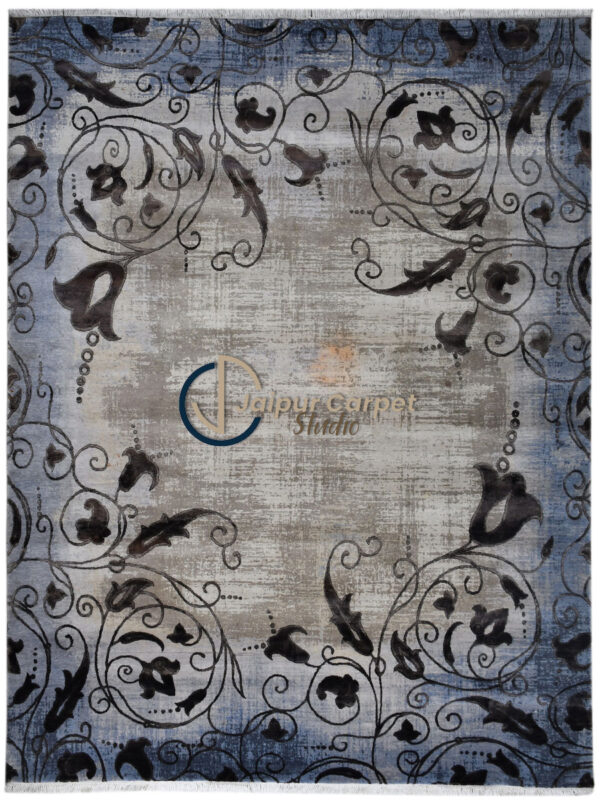 Ethereal Vine – Handcrafted Wool-Silk Rug with Embossed Elegance