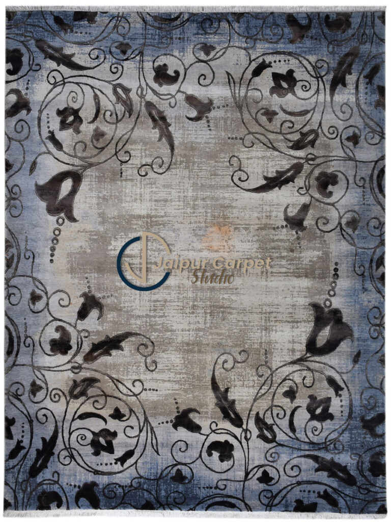 Ethereal Vine – Handcrafted Wool-Silk Rug with Embossed Elegance
