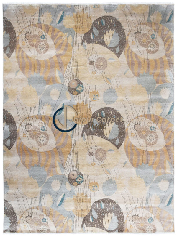 Whimsical Botanica Silk Rug – Abstract Floral Allure