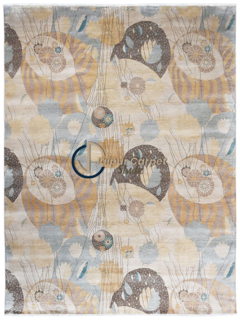 Whimsical Botanica Silk Rug – Abstract Floral Allure