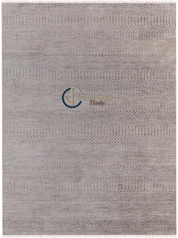 Ethereal Gray Symphony – Hand-Knotted Wool Silk Carpet of Minimal Elegance