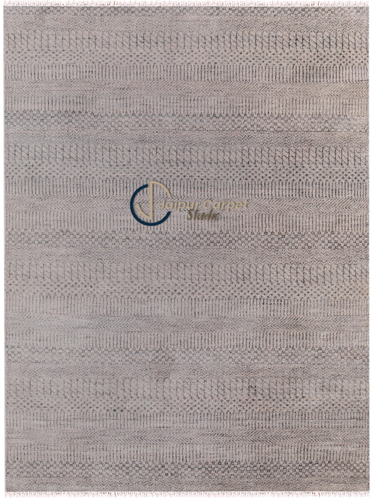 Ethereal Gray Symphony – Hand-Knotted Wool Silk Carpet of Minimal Elegance