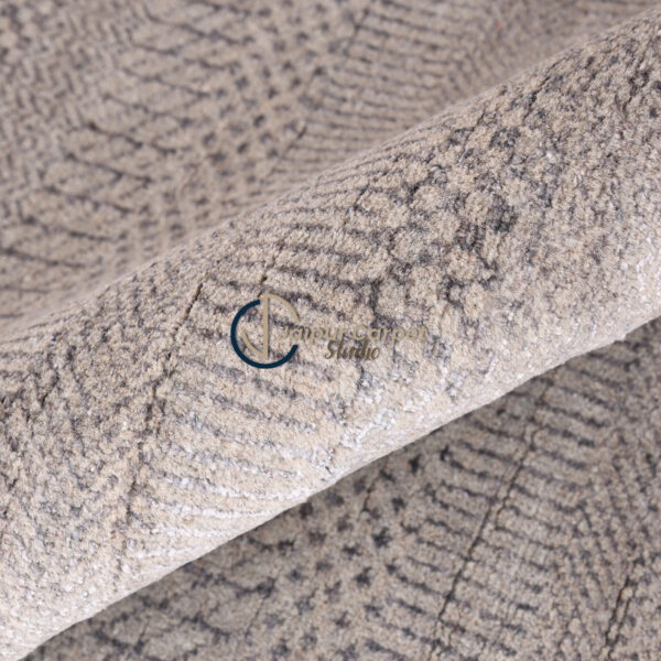 Ethereal Gray Symphony – Hand-Knotted Wool Silk Carpet of Minimal Elegance - Image 4