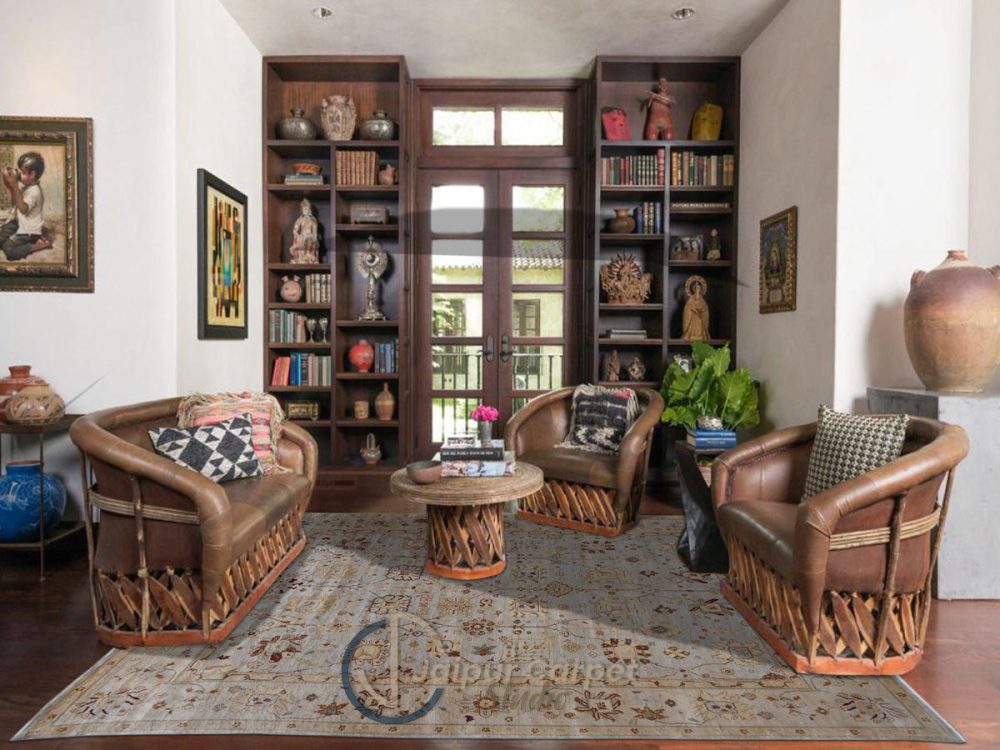 Imperial Serenity - Hand-Knotted Ziegler Rug in Sky & Sand. - Image 2
