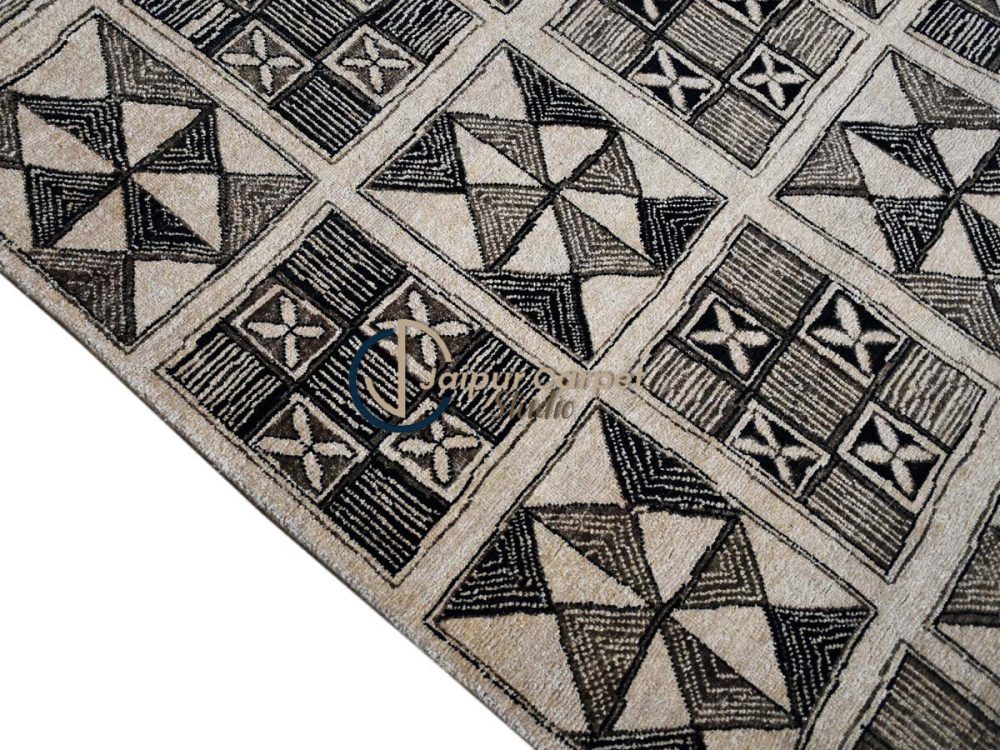 Graphite Mosaic – Handcrafted Wool Rug with Geometric Charm - Image 6