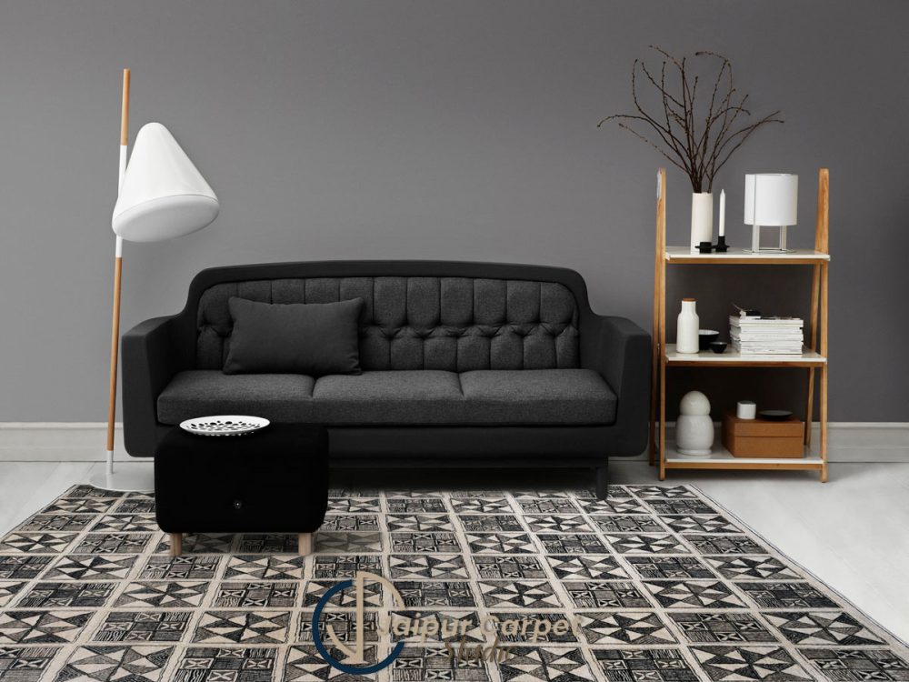 Graphite Mosaic – Handcrafted Wool Rug with Geometric Charm - Image 2