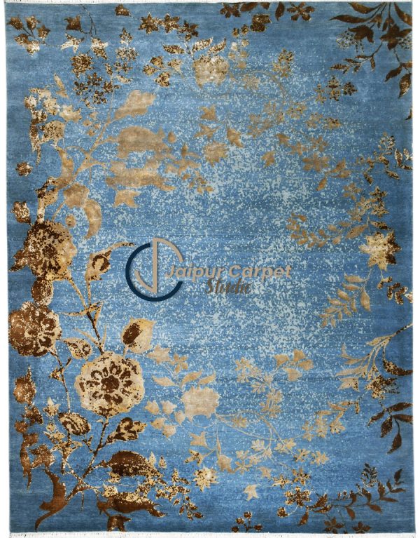 Sapphire Mirage – Hand-Knotted Modern Rug in Blue & Gold