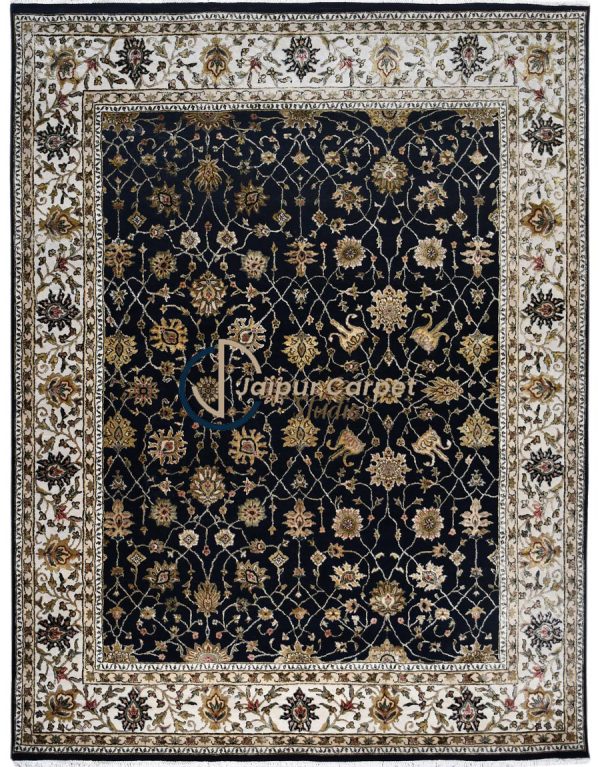 Midnight Mughal Floral Rug – Black Elegance Redefined