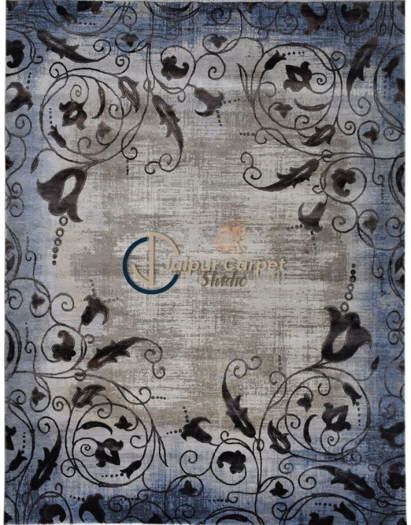 Ethereal Vine – Handcrafted Wool-Silk Rug with Embossed Elegance