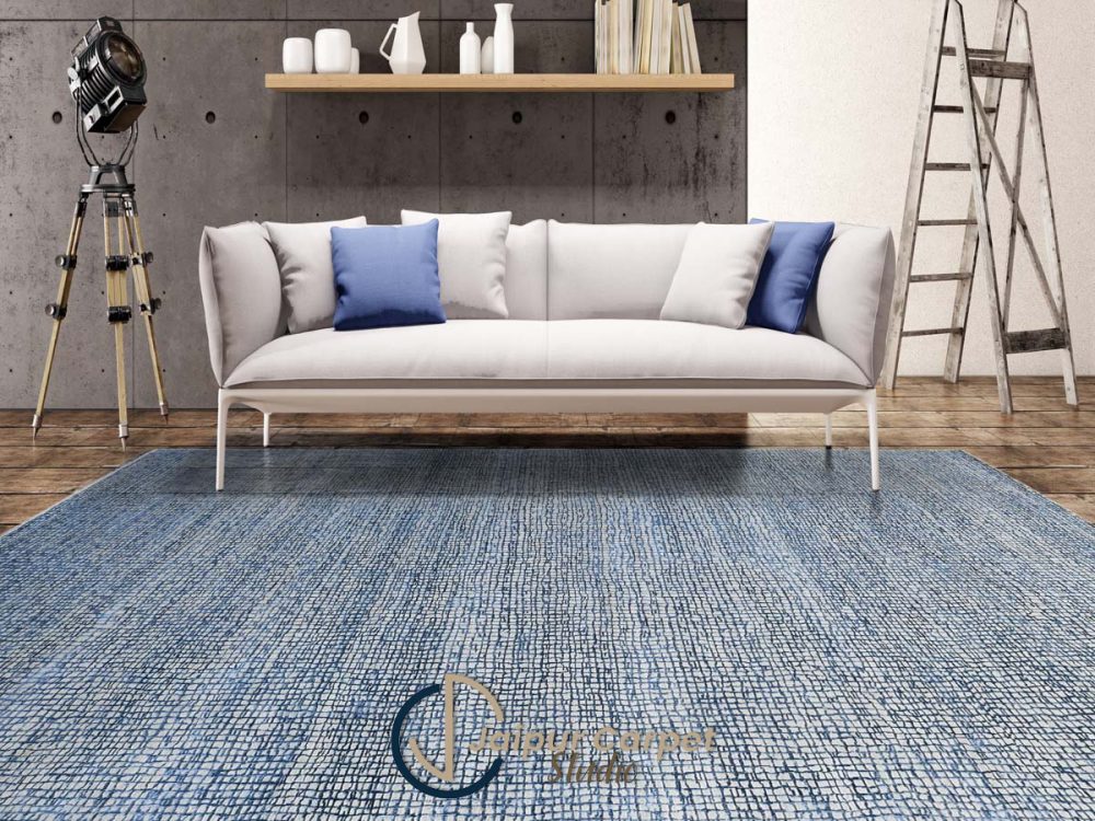 Cerulean Fusion – Handwoven Modern Blue Texture Rug - Image 2