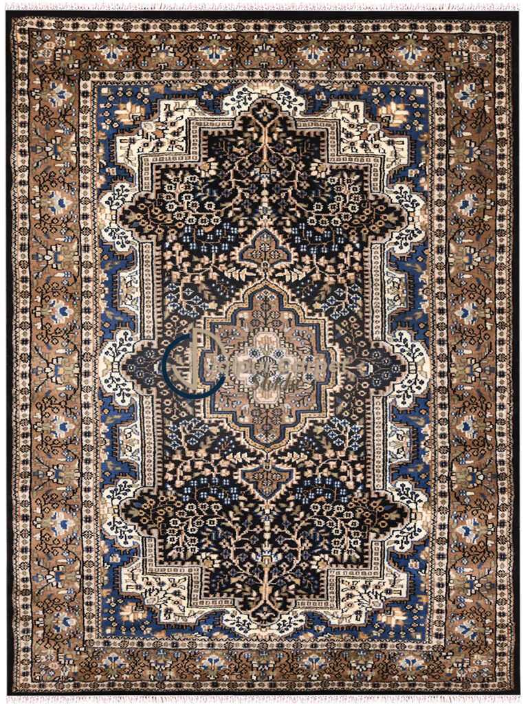 Indigo Canopy – Persian Elegance in Hand-Carded Wool