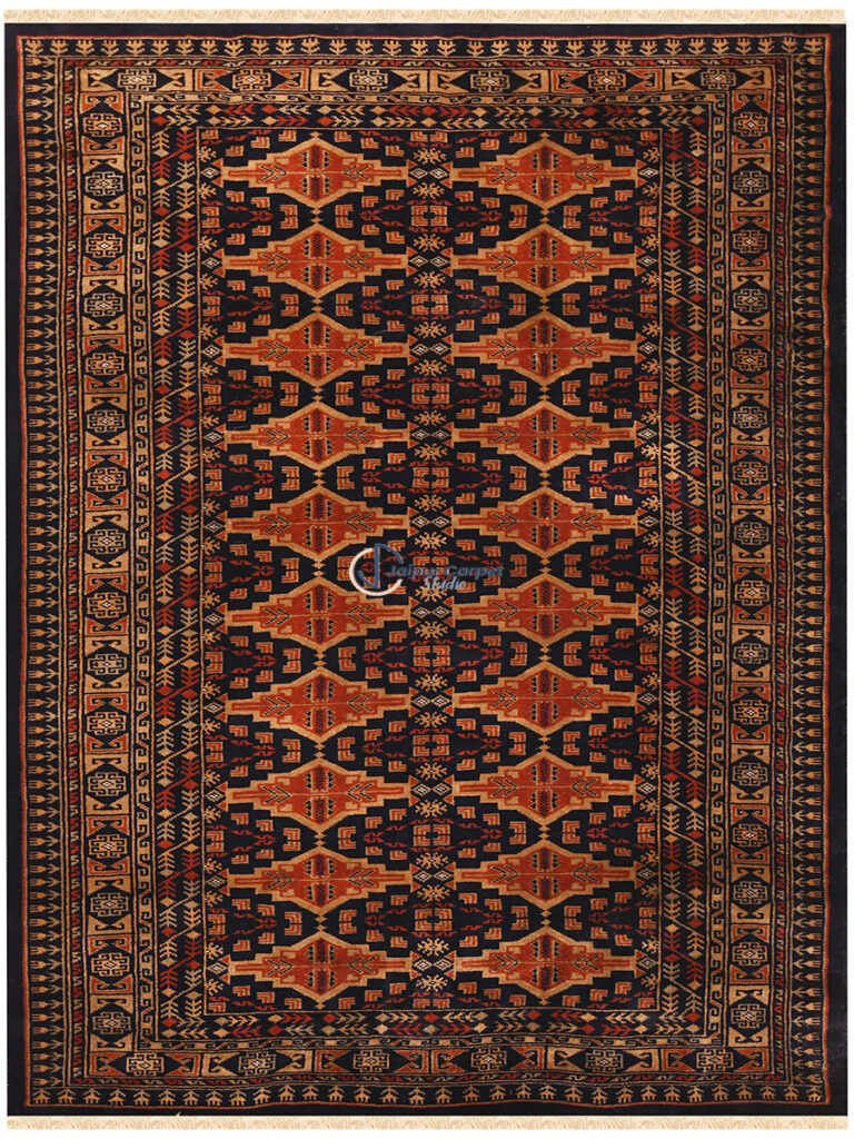 Amber Loom – Handwoven Turkish Rug in Rust and Midnight