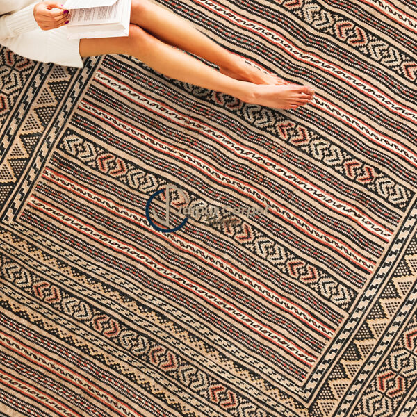 Desert Stripes – Low-Pile Handwoven Afghani Kilim Carpet - Image 2