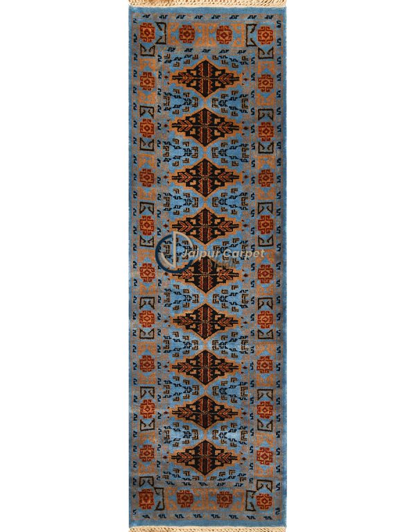Cerulean Dynasty Runner – Wool Persian-Mughal Carpet