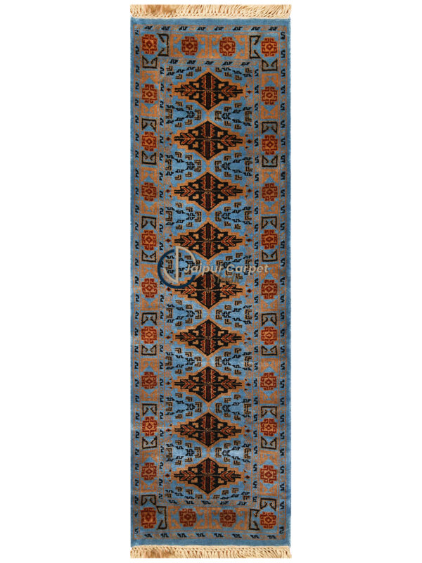 Cerulean Dynasty Runner – Wool Persian-Mughal Carpet