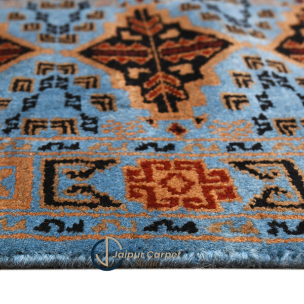 Cerulean Dynasty Runner – Wool Persian-Mughal Carpet - Image 6