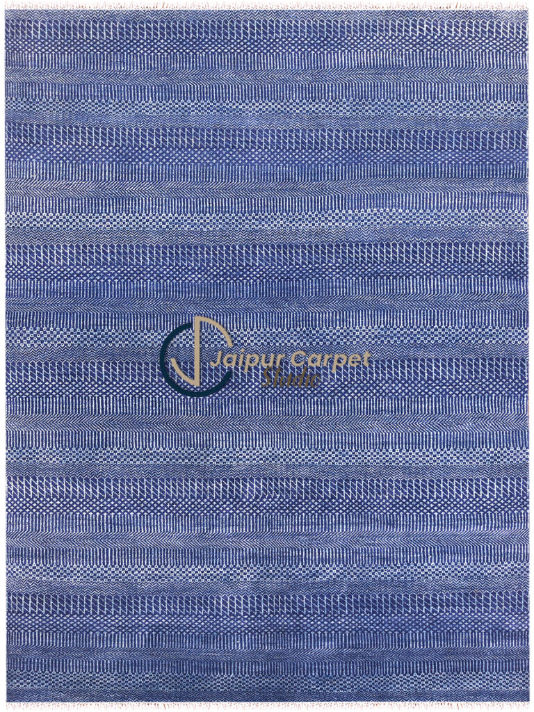 Indigo Weave Symphony – Hand‑Carded Wool Accent Rug