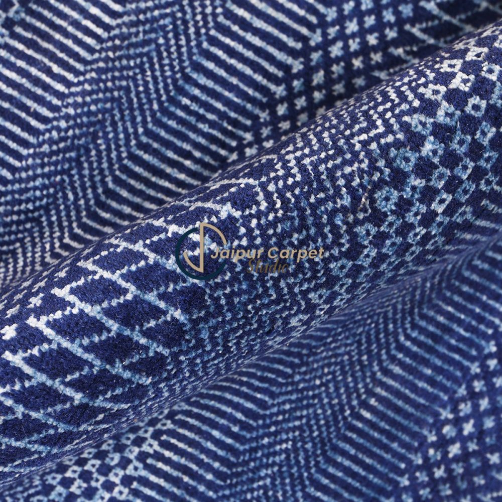 Indigo Weave Symphony – Hand‑Carded Wool Accent Rug - Image 4