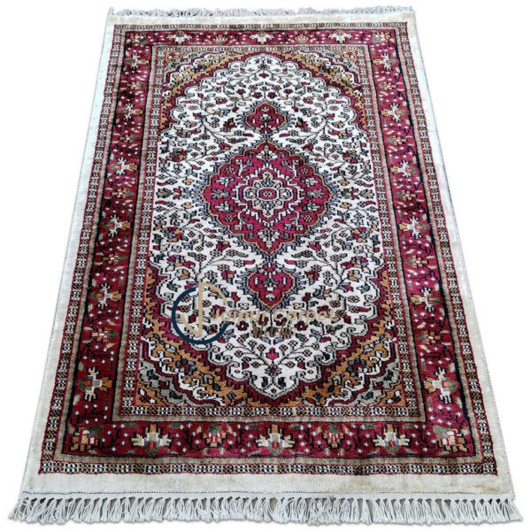 Ivory Splendor – Mughal Medallion Silk Rug - Image 2