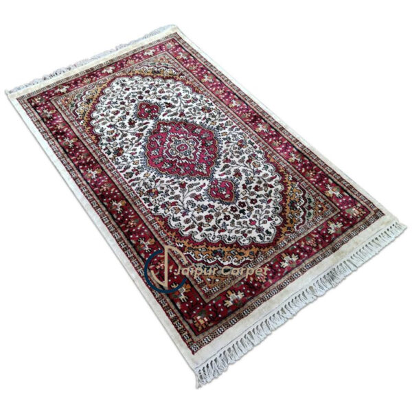 Ivory Splendor – Mughal Medallion Silk Rug - Image 3