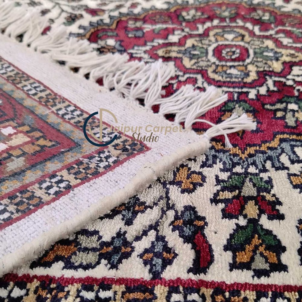 Ivory Splendor – Mughal Medallion Silk Rug - Image 5