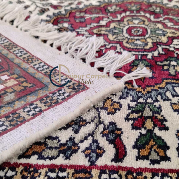 Ivory Splendor – Mughal Medallion Silk Rug - Image 5