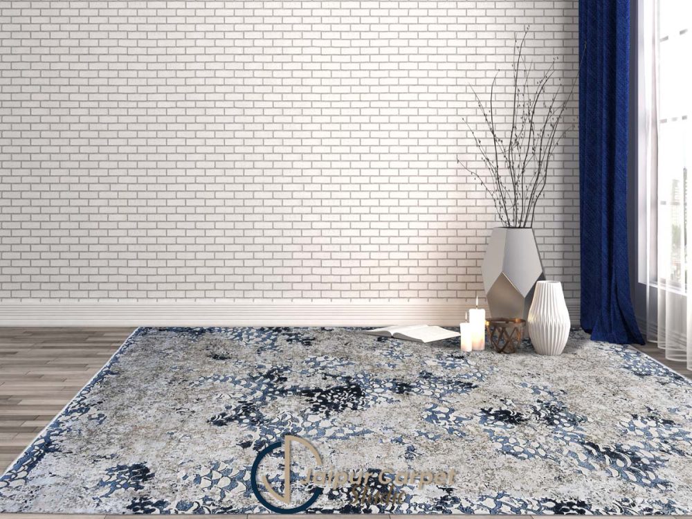Misty Waves Luxury Area Rug – Abstract Blue & Gray Designer Carpet - Image 2