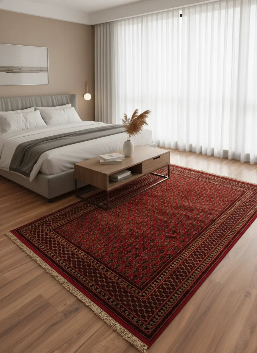 Premium living room styled with authentic hand knotted Jaipur rugs