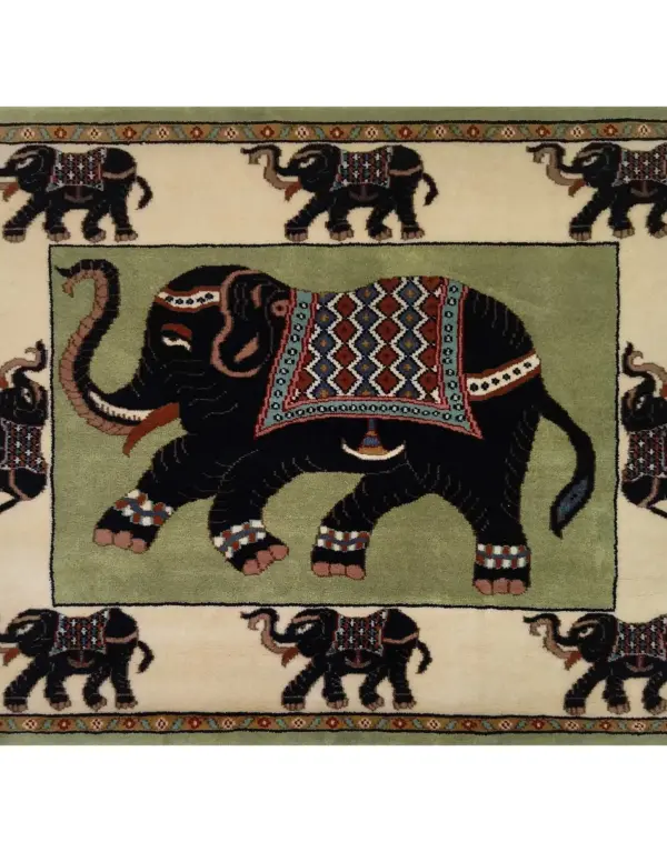 Hand-Knotted Elephant Rug