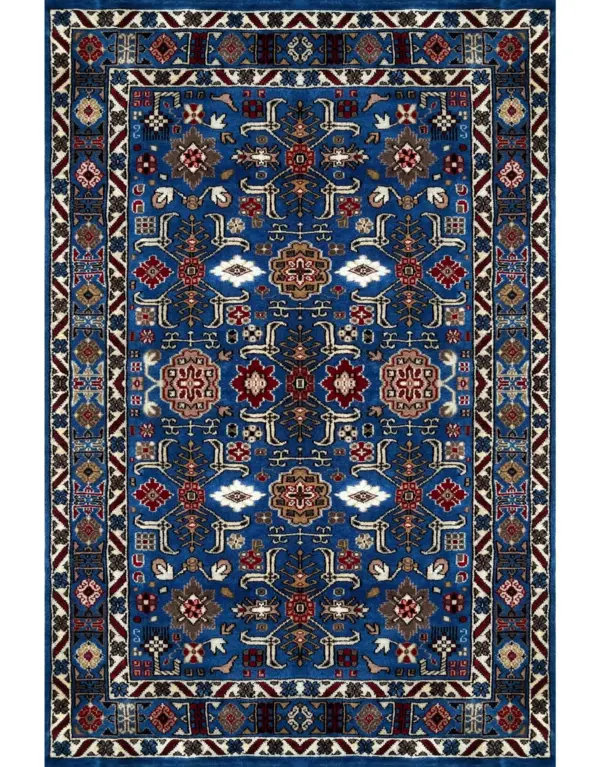 Hand-Knotted Rooz Blue Wool Carpet